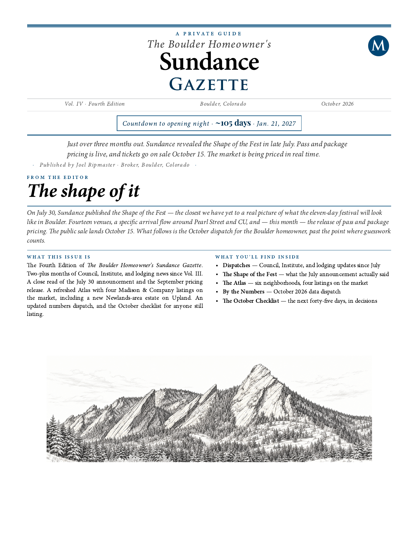 Cover of the Boulder Homeowner's Sundance Gazette, Vol IV